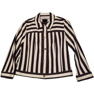 Nanette Lepore Denim Jacket Blue White Stripe Size